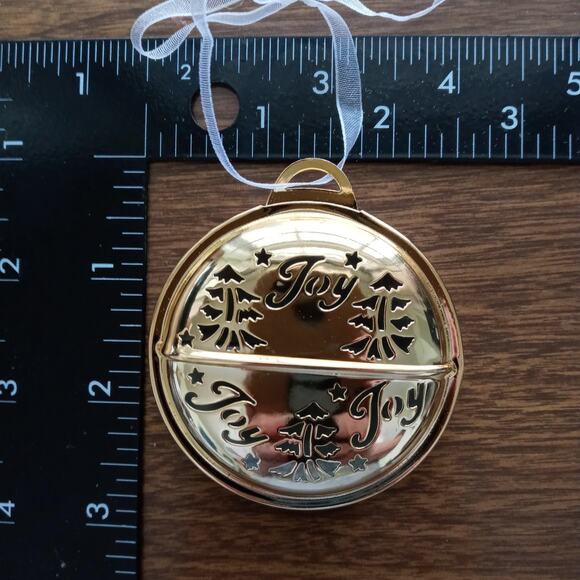 Gold Tone Jingle Bell Ornament Holiday Charm Joy Trees Gift Tag 👶🪇🎅 - Picture 8 of 8